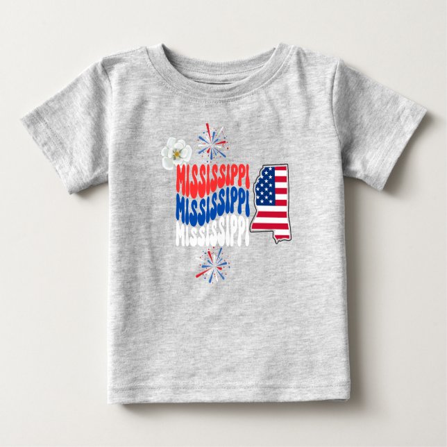 Camiseta Para Bebê 4 de julho/Summer/Mississippi Verão (Frente)