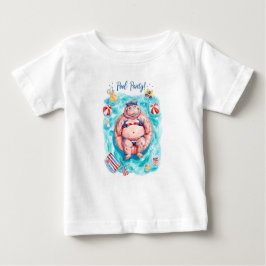 Camiseta Para Bebê 4th of July Pool Party with Hippo 