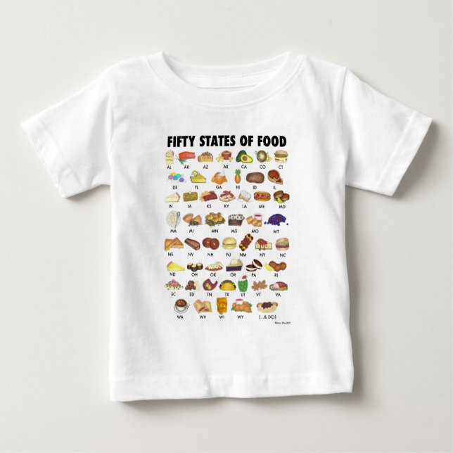 Camiseta Para Bebê 50 ESTADOS DA COMIDA Estados Unidos América Améric (Frente)