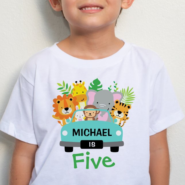 Camiseta Para Bebê 5 de Aniversário da Selva Selvagem Selvagem Selvag (Criador carregado)