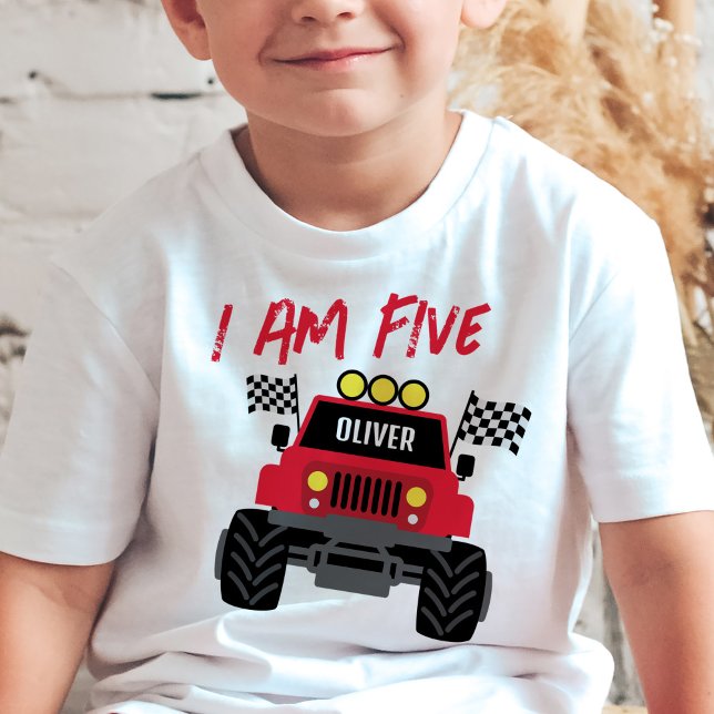 Camiseta Para Bebê 5 de Aniversário do Monster Truck Boy Personalizad (Criador carregado)