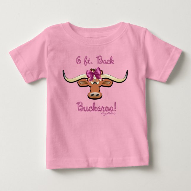 Camiseta Para Bebê 6 Ft. Buckaroo, Vaca Longhorn (Frente)