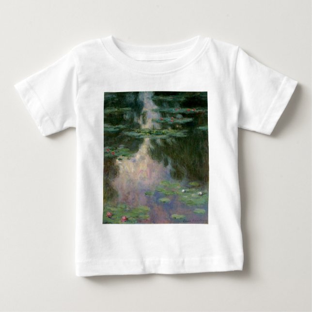 Camiseta Para Bebê A ÁGUA ESTÁ EM PINK VERDE POND, por Claude Monet (Frente)