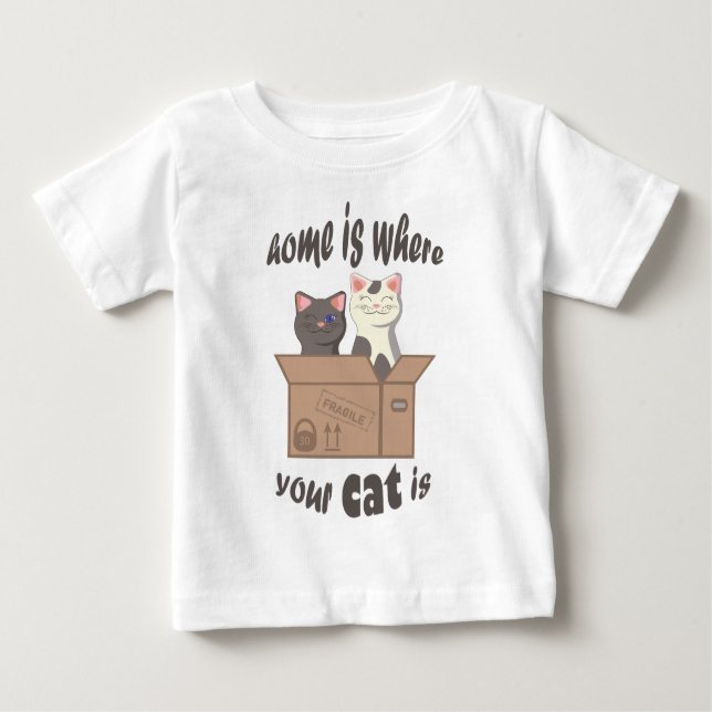 Camiseta Para Bebê A citação engraçada de Home é onde seu gato está (Frente)