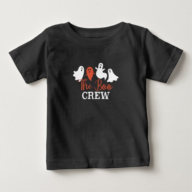 Camiseta Para Bebê A família Boo Crew Halloween Ghost White Orange (Frente)