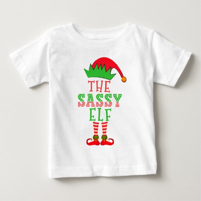 Camiseta Para Bebê A Família de Natal Sassy Elf Matando Pajama (Frente)
