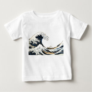 Camiseta Para Bebê A Grande Onda de Kanagawa Hokusai, arte japonês