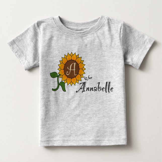 Camiseta Para Bebê A is for Annabelle Sunflower T Shirt (Frente)