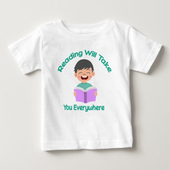 Camiseta Para Bebê A Leitura Levará Você A Todos Os Lugares (Frente)