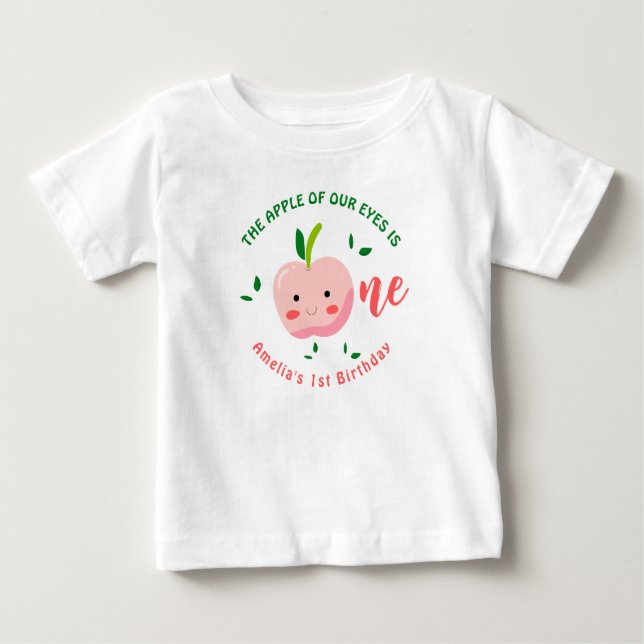 Camiseta Para Bebê A Maçã dos Nossos Olhos, primeiro aniversário (Frente)