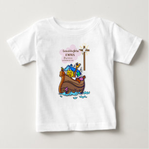 Camiseta Para Bebê A neta de Arca do Batismo Noah Personalizada