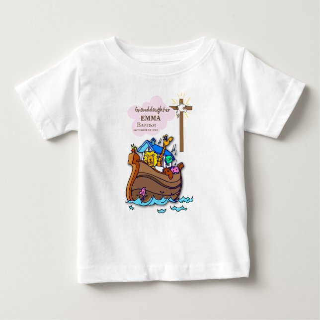 Camiseta Para Bebê A neta de Arca do Batismo Noah Personalizada (Frente)