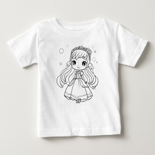 Camiseta Para Bebê A princesa a cores (Frente)