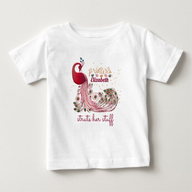 Camiseta Para Bebê A Princesa (NOME) Peacock Arranja Suas Coisas - Ch (Frente)