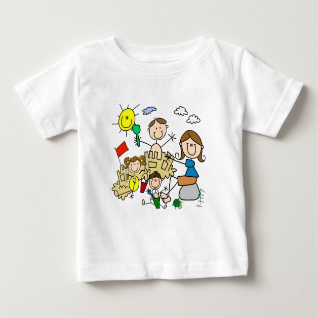 Camiseta Para Bebê A vara figura o divertimento da praia da família (Frente)