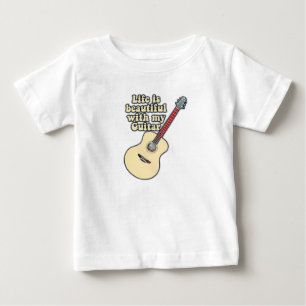 Camiseta Para Bebê A vida é bela com o meu violão. Palavras positivas