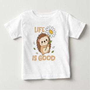 Camiseta Para Bebê A Vida é Boa, Ouriço E Flor