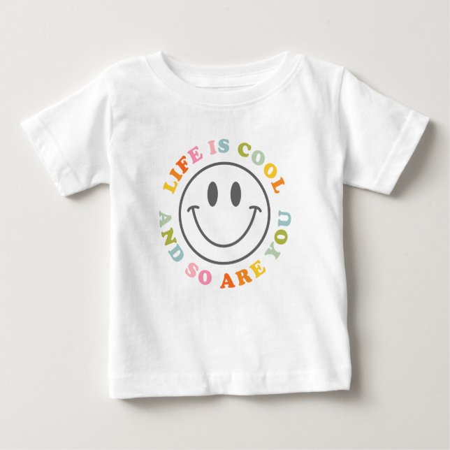 Camiseta Para Bebê A Vida É Legal Feliz Rosto Sorridente Emoji (Frente)