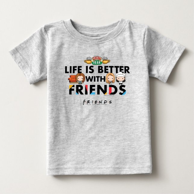 Camiseta Para Bebê A Vida é Melhor com AMIGOS™ Arte Chibi (Frente)