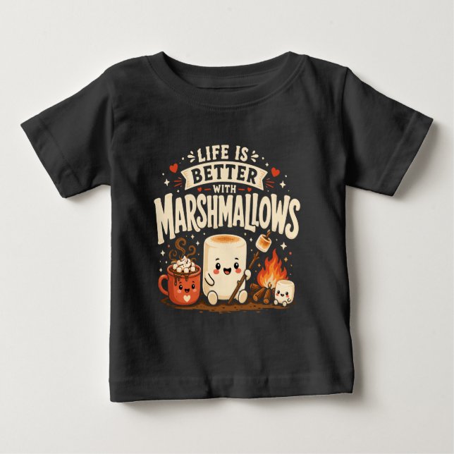 Camiseta Para Bebê A vida é melhor com marshmallows (Frente)