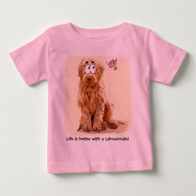 Camiseta Para Bebê A vida é melhor com um Labradoodle (Frente)