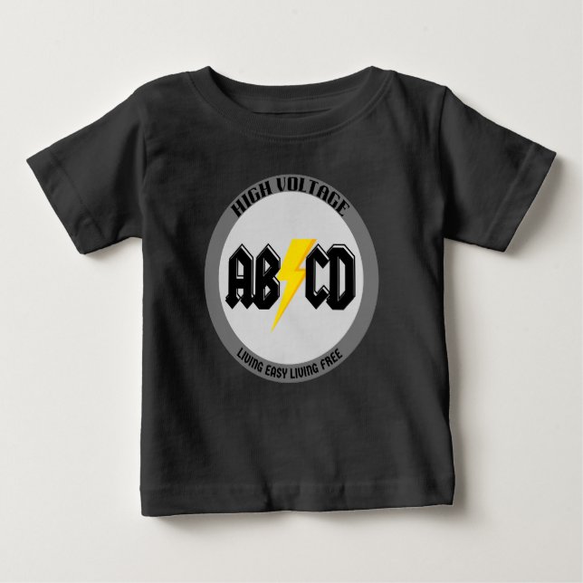 Camiseta Para Bebê AB/CD Alta tensão, Black Rock and Roll Shirt. (Frente)