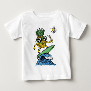Camiseta Para Bebê Abacaxi legal está surfando na praia do Vibrante d