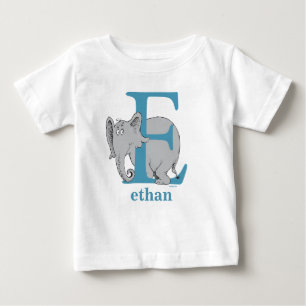Camiseta Para Bebê ABC do Dr. Seuss: Letra E - Azul Adicione seu no