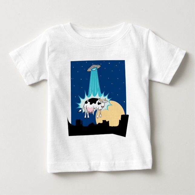 Camiseta Para Bebê Abducção da vaca do UFO (Frente)