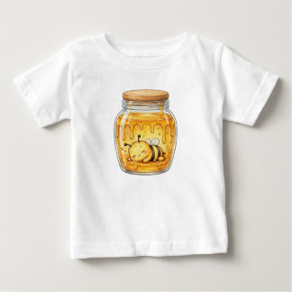 Camiseta Para Bebê Abeata Sonolenta no Pote de Mel - Aquarela Fofa