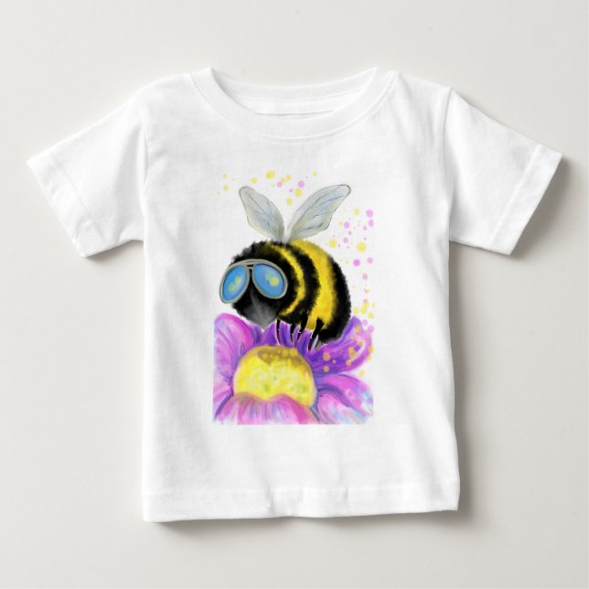 Camiseta Para Bebê Abelha com óculos escuros Camisa-bebê - Divertido (Frente)