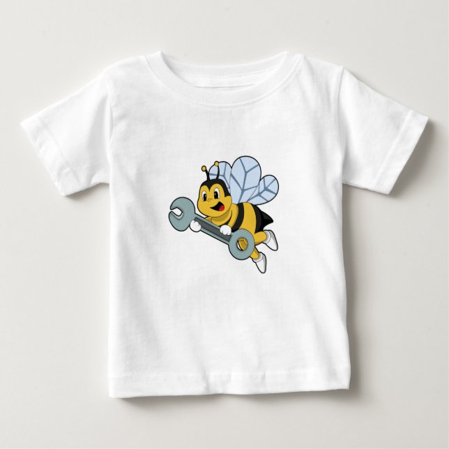 Camiseta Para Bebê Abelha como mecânica com chave inglesa (Frente)