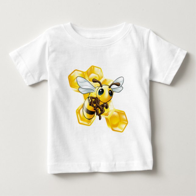 Camiseta Para Bebê Abelha dos desenhos animados com favo de mel (Frente)