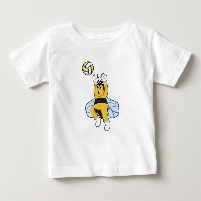 Camiseta Para Bebê Abelha nos Esportes de Voleibol (Frente)