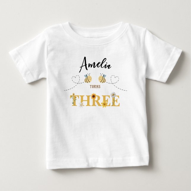 Camiseta Para Bebê Abelhas Cute Modernas, Terceiro Aniversário (Frente)