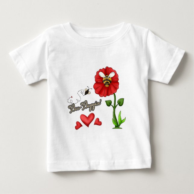 Camiseta Para Bebê Abelhas de pino na flor (Frente)