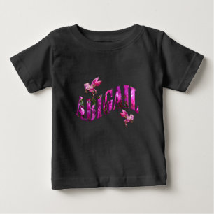 Camiseta Para Bebê Abigail, Nome De Rapariga Feito De Flores Rosa, Ba