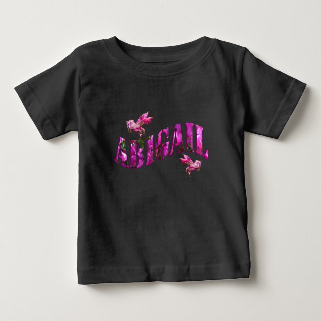 Camiseta Para Bebê Abigail, Nome Feminino Feito De Flores Rosas, Bebê (Frente)