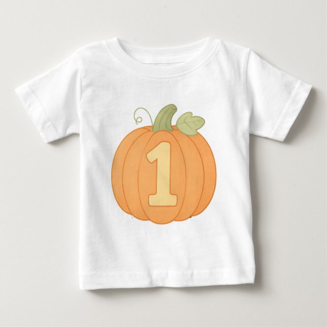Camiseta Para Bebê Abóbora Bela Número Um Pastel Cai Primeiro Anivers (Frente)