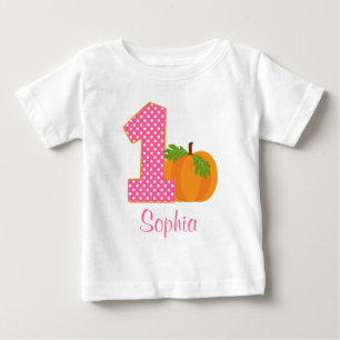 Camiseta Para Bebê Abóbora da queda da menina do primeiro aniversari