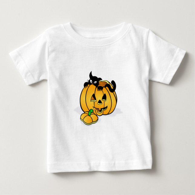 Camiseta Para Bebê Abóbora de Halloween com Gato Negro (Frente)
