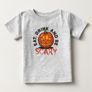 Camiseta Para Bebê Abóbora de Halloween Coma, Beba e Seja Assustador