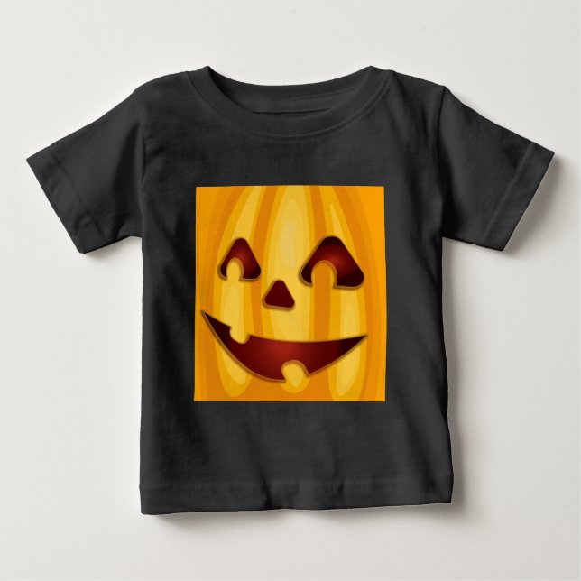 Camiseta Para Bebê Abóbora entalada sorrindo design de Halloween (Frente)