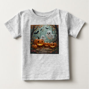 Camiseta Para Bebê Abóboras fantasmas morcegos feliz halloween