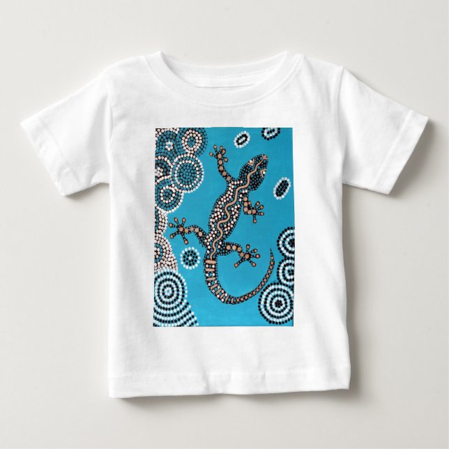 Camiseta Para Bebê Aboriginal espécie, geco, pintura de ponto, (Frente)