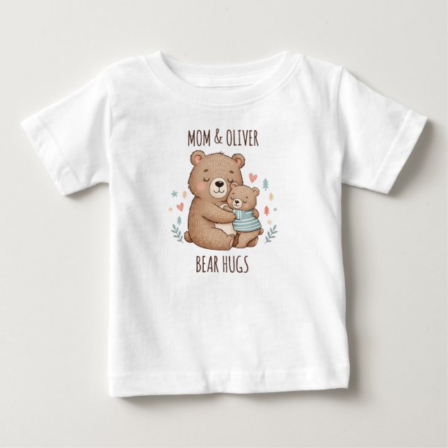 Camiseta Para Bebê Abraço de Mãe e Filhote de Urso (Frente)