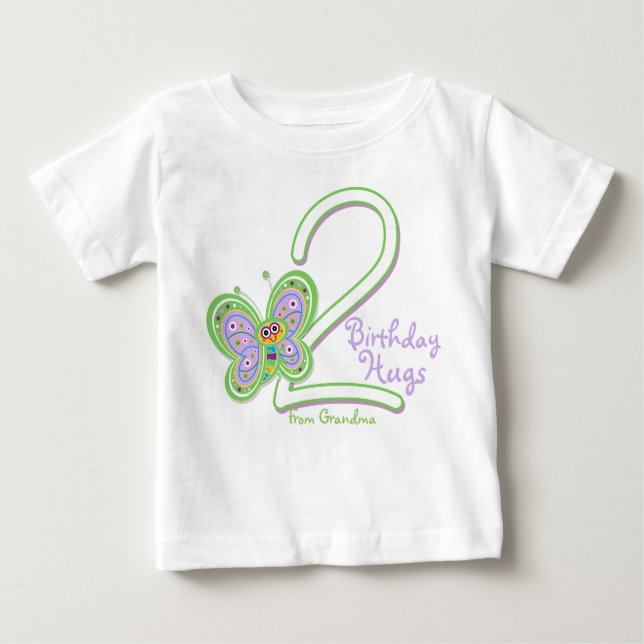 Camiseta Para Bebê Abraços de Borboleta segundo aniversário da neta (Frente)