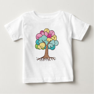 Camiseta Para Bebê Abstrato com raízes e folhas coloridas.