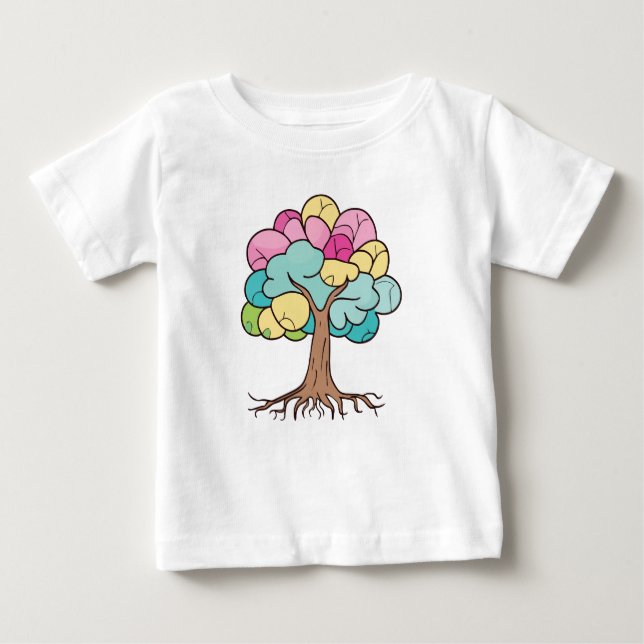 Camiseta Para Bebê Abstrato com raízes e folhas coloridas. (Frente)