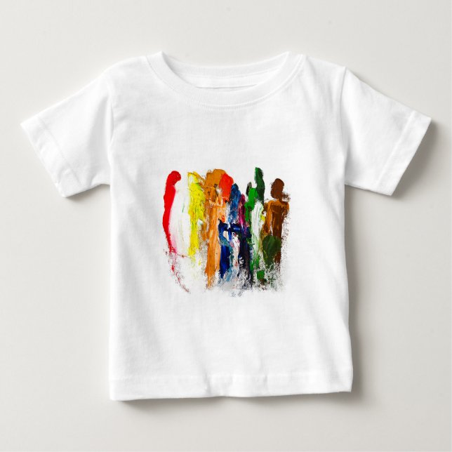 Camiseta Para Bebê Abstrato Expressão de figuras humanas em movimento (Frente)